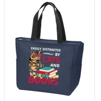 Easily Distracted By Cats And Books Zip Tote Bag