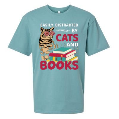 Easily Distracted By Cats And Books Sueded Cloud Jersey T-Shirt