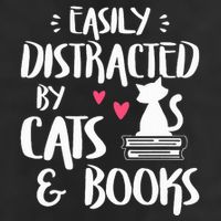 Easily Distracted by Cats and Books Cat & Book Lover 7 Panel Mesh Trucker Snapback Hat