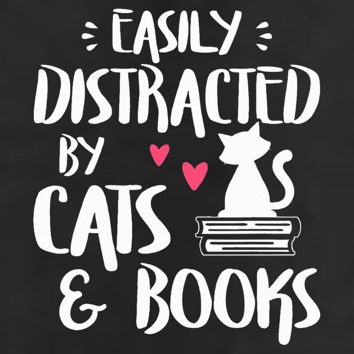 Easily Distracted by Cats and Books Cat & Book Lover 7 Panel Mesh Trucker Snapback Hat