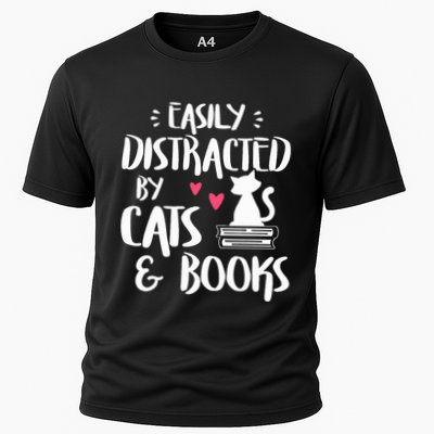 Easily Distracted by Cats and Books Cat & Book Lover Performance Shirt