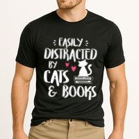 Easily Distracted by Cats and Books Cat & Book Lover Performance Shirt
