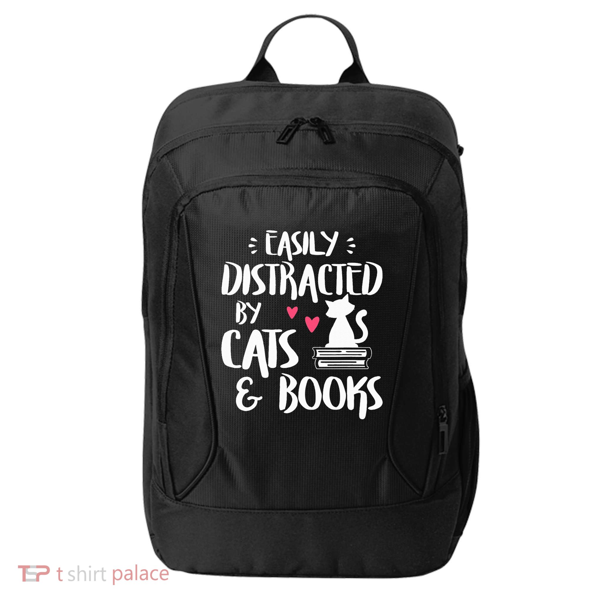 Easily Distracted by Cats and Books Cat & Book Lover City Backpack