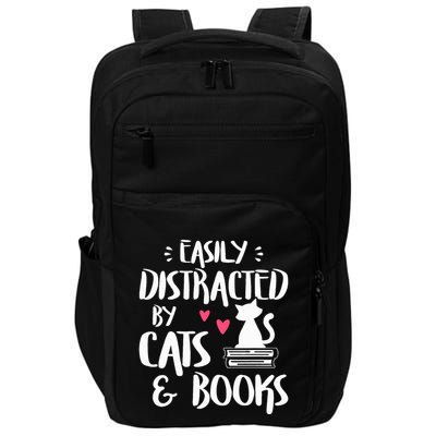 Easily Distracted by Cats and Books Cat & Book Lover Impact Tech Backpack