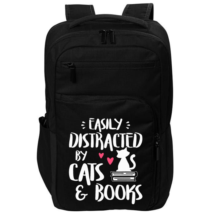 Easily Distracted by Cats and Books Cat & Book Lover Impact Tech Backpack