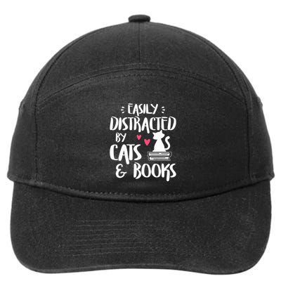 Easily Distracted by Cats and Books Cat & Book Lover 7-Panel Snapback Hat