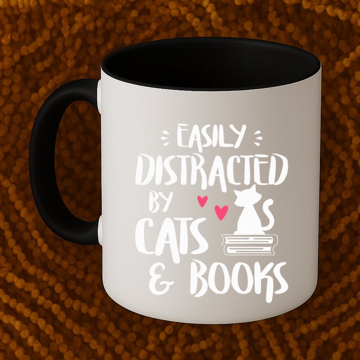 Easily Distracted by Cats and Books Cat & Book Lover Mug