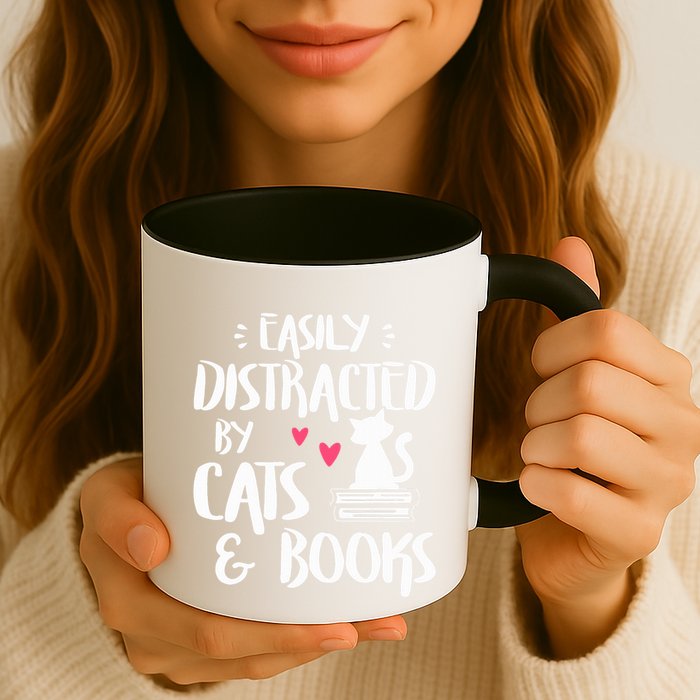 Easily Distracted by Cats and Books Cat & Book Lover Mug