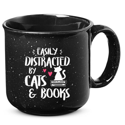 Easily Distracted by Cats and Books Cat & Book Lover 15oz Campfire Ceramic Mug