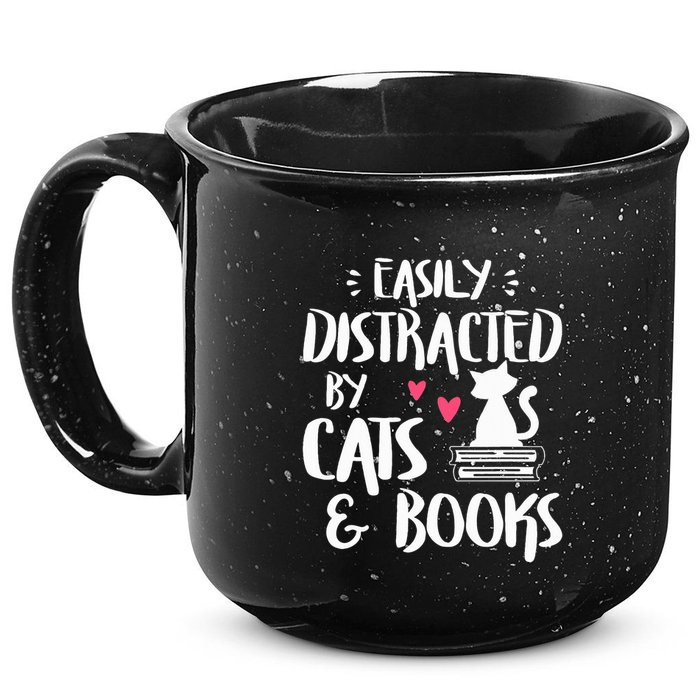Easily Distracted by Cats and Books Cat & Book Lover 15oz Campfire Ceramic Mug