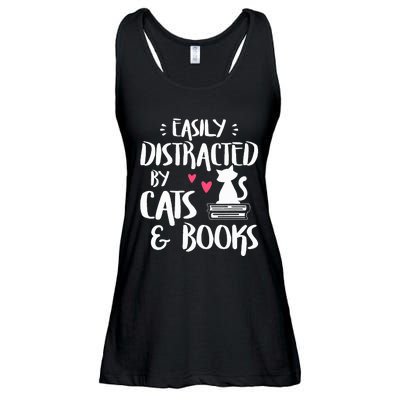 Easily Distracted by Cats and Books Cat & Book Lover Ladies Essential Flowy Tank