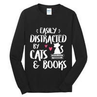 Easily Distracted by Cats and Books Cat & Book Lover Tall Long Sleeve T-Shirt