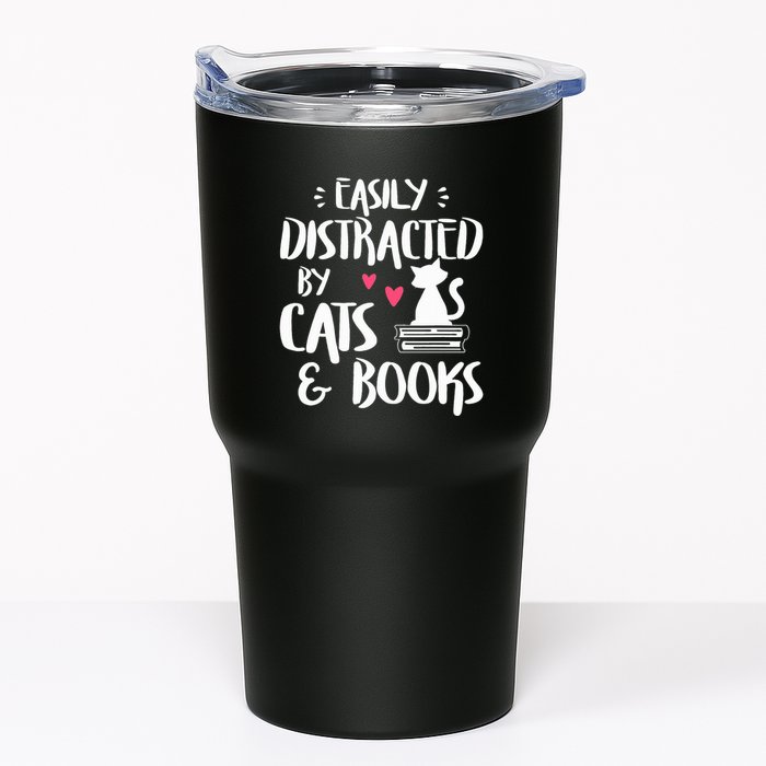 Easily Distracted by Cats and Books Cat & Book Lover Tumbler