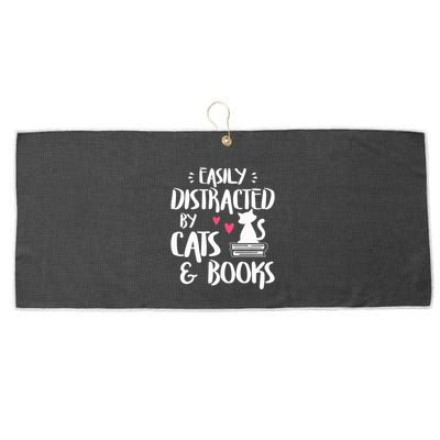 Easily Distracted by Cats and Books Cat & Book Lover Large Microfiber Waffle Golf Towel