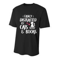 Easily Distracted by Cats and Books Cat & Book Lover Youth Performance Sprint T-Shirt