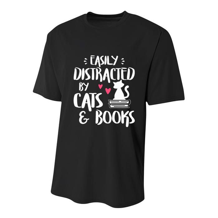 Easily Distracted by Cats and Books Cat & Book Lover Youth Performance Sprint T-Shirt