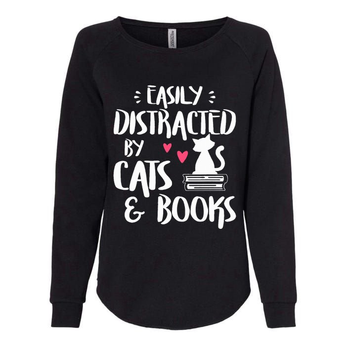 Easily Distracted by Cats and Books Cat & Book Lover Womens California Wash Sweatshirt