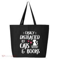 Easily Distracted by Cats and Books Cat & Book Lover 25L Jumbo Tote