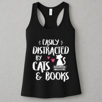 Easily Distracted by Cats and Books Cat & Book Lover Womens Tank Top