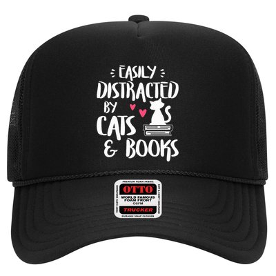Easily Distracted by Cats and Books Cat & Book Lover Trucker Hat
