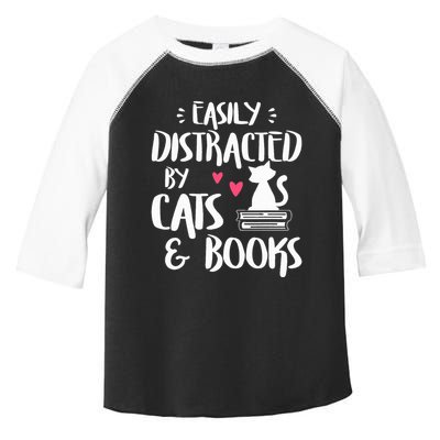Easily Distracted by Cats and Books Cat & Book Lover Toddler Fine Jersey T-Shirt