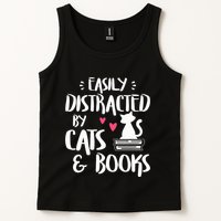 Easily Distracted by Cats and Books Cat & Book Lover Tank Top