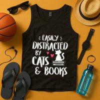 Easily Distracted by Cats and Books Cat & Book Lover Tank Top
