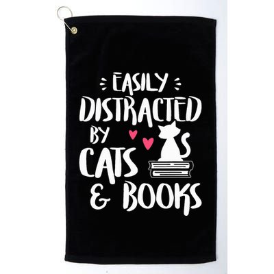 Easily Distracted by Cats and Books Cat & Book Lover Golf Towel