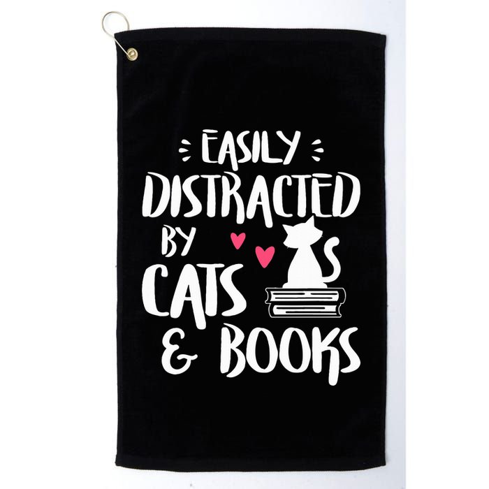 Easily Distracted by Cats and Books Cat & Book Lover Golf Towel