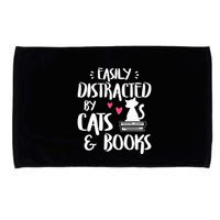 Easily Distracted by Cats and Books Cat & Book Lover Microfiber Hand Towel