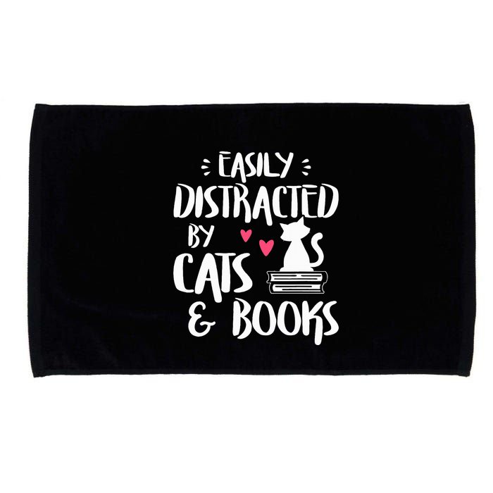 Easily Distracted by Cats and Books Cat & Book Lover Microfiber Hand Towel