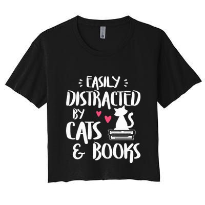 Easily Distracted by Cats and Books Cat & Book Lover Crop Top