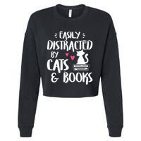 Easily Distracted by Cats and Books Cat & Book Lover Cropped Pullover Crew
