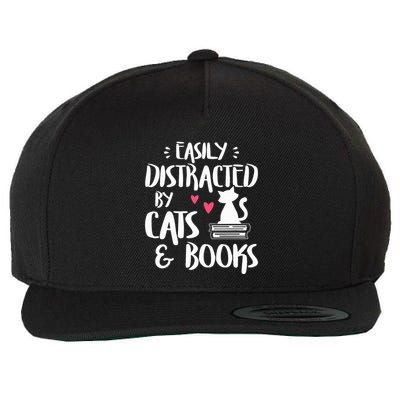 Easily Distracted by Cats and Books Cat & Book Lover Wool Snapback Cap