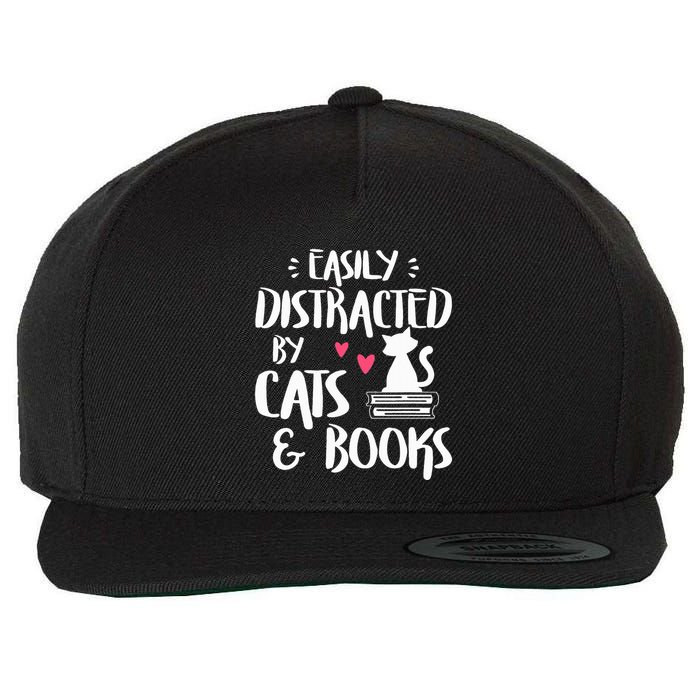Easily Distracted by Cats and Books Cat & Book Lover Wool Snapback Cap