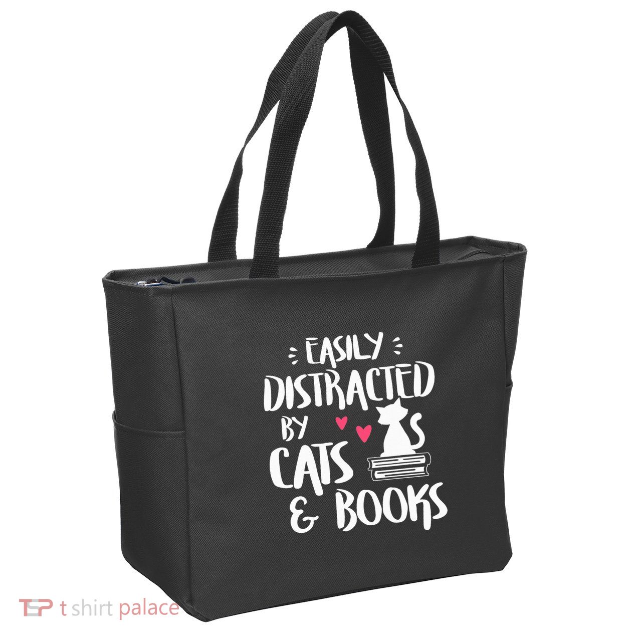 Easily Distracted by Cats and Books Cat & Book Lover Zip Tote Bag