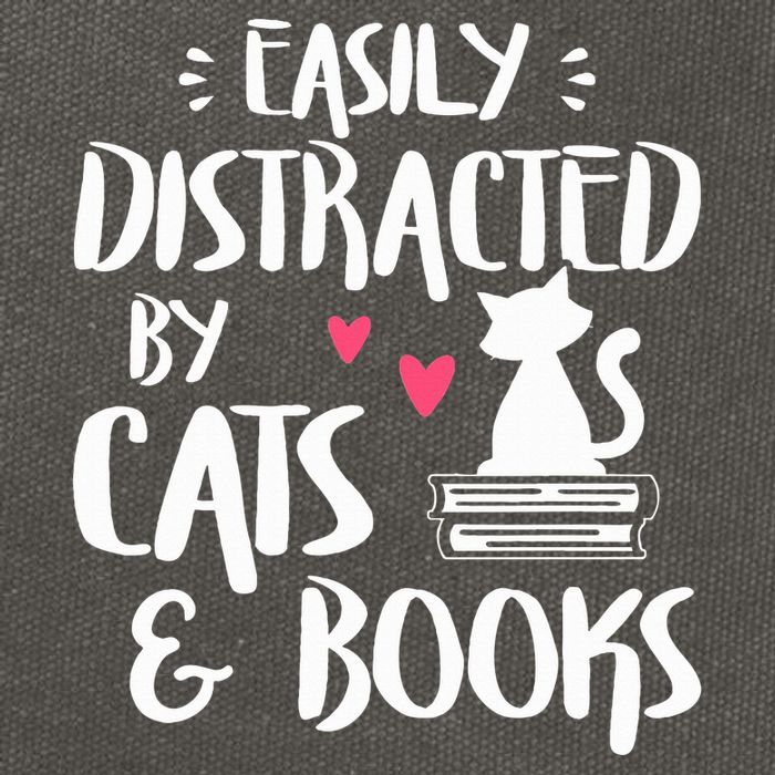 Easily Distracted by Cats and Books Cat & Book Lover Cotton Canvas Backpack