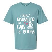 Easily Distracted by Cats and Books Cat & Book Lover Sueded Cloud Jersey T-Shirt
