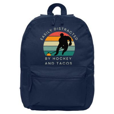 Easily Distracted By Hockey And Tacos Funny 16 in Basic Backpack