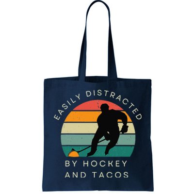 Easily Distracted By Hockey And Tacos Funny Tote Bag