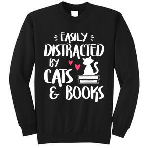 Easily Distracted By Cats And Books Cat & Book Lover Sweatshirt