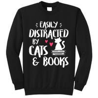 Easily Distracted By Cats And Books Cat & Book Lover Sweatshirt