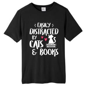 Easily Distracted By Cats And Books Cat & Book Lover Tall Fusion ChromaSoft Performance T-Shirt