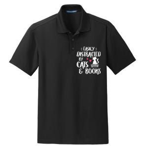 Easily Distracted By Cats And Books Cat & Book Lover Dry Zone Grid Polo