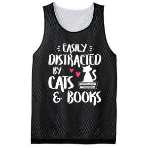 Easily Distracted By Cats And Books Cat & Book Lover Mesh Reversible Basketball Jersey Tank