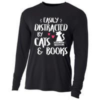 Easily Distracted By Cats And Books Cat & Book Lover Cooling Performance Long Sleeve Crew