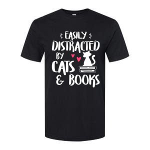 Easily Distracted By Cats And Books Cat & Book Lover Softstyle CVC T-Shirt