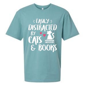 Easily Distracted By Cats And Books Cat & Book Lover Sueded Cloud Jersey T-Shirt