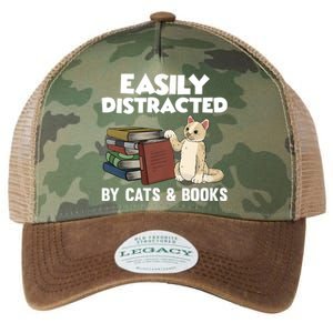 Easily Distracted By Cats And Books Funny Cat & Book Lover Legacy Tie Dye Trucker Hat