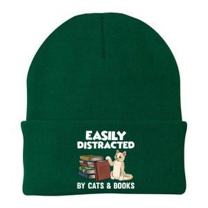 Easily Distracted By Cats And Books Funny Cat & Book Lover Knit Cap Winter Beanie